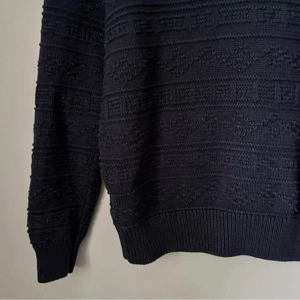 J. Crew Guernsey Combination Stitch Navy Blue Knit Crewneck Sweater Size Large